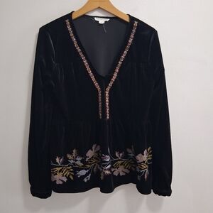 Loveriche Velvet Peasant Tunic Cross-Stitch Embroidered Tunic Shirt Size Medium